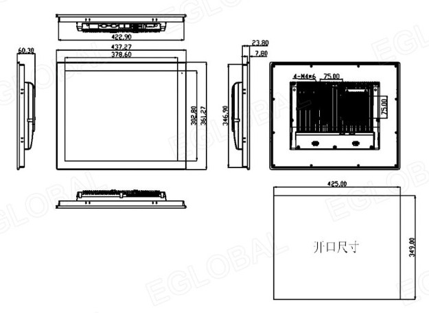 ALL IN ONE Industrial Panel PC EG Series with Intel CPU, Rich Interfaces, LCD display | Mountings dimensions