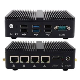 Прамысловы безвентылятарны міні-ПК з Intel Celeron J4125 COM 4*LAN Pfsense VPN Firewall