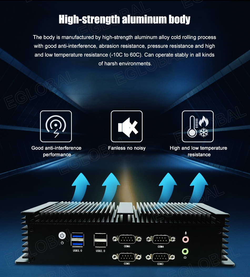 High-strength aluminum body. The body is manufactured by high-strength aluminum alloy cold rolling process with good anti-interference, abrasion resistance, pressure resistance and high and low temperature resistance (-10C to 60C). Can operate stably in all kinds of harsh environments. Good anti-interference. Fanless no noisy. High and low temperature performance resistance